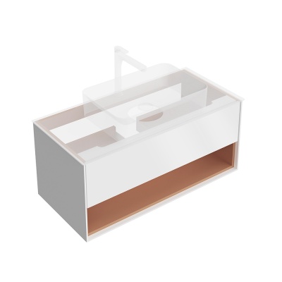 Тумба Plaza Modern/Плаза Модерн подвесная 100, нажимное открывание, 1 ящик, подсветка, белая матовая+сахара