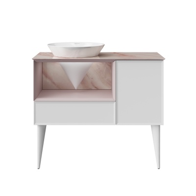 Тумба Cono/Коно подвесная с открытой полкой и ящиками 97, белая матовая-мальва