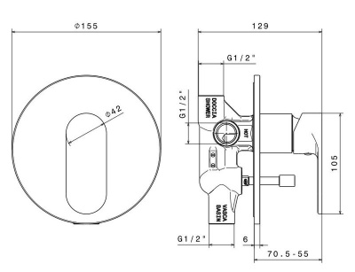 Комплект для душа ПИАНО на 2 потока со встраиваемым механическим смесителем, верхней лейкой и ручным душем, хром