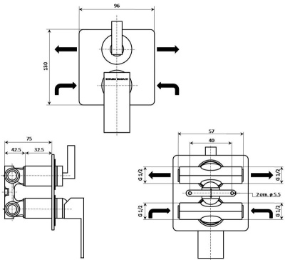 Комплект для душа ФЬОРЕТТО на 2 потока со встраиваемым механическим смесителем, верхней лейкой и душевой стойкой, хром