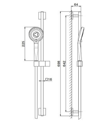 Комплект для ванны ФУТУРА на 2 потока cо смесителем и душевой стойкой, черный матовый