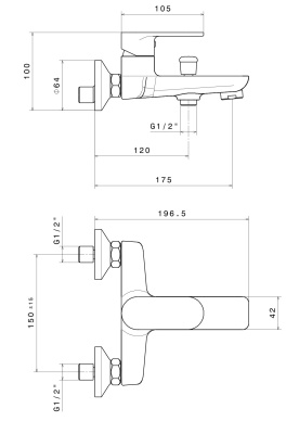 Комплект для ванны ПИАНО со смесителем для ванны и душевой стойкой, хром