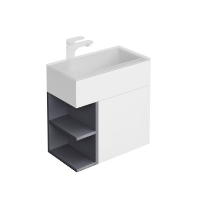 Тумба Lato/Лато подвесная 50 см, дверца с нажимным открыванием + полочки, утренний серый, серый пыльный матовый