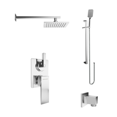 Комплект для душа ФЬОРЕТТО на 2 потока со встраиваемым механическим смесителем, верхней лейкой и душевой стойкой, хром
