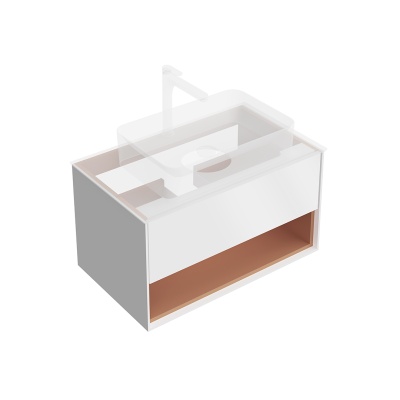 Тумба PLAZA Modern подвесная 80, push, 1 ящик, подсветка, белая матовая+сахара