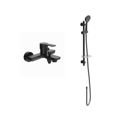 Комплект для ванны СОНАТА со смесителем для ванны и душевой стойкой, черный матовый