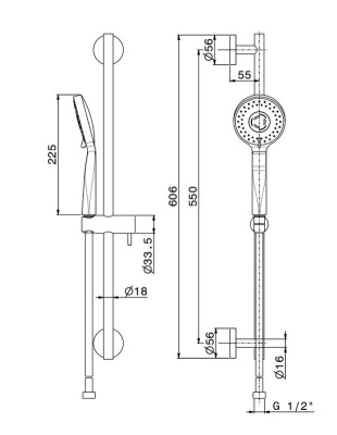 Комплект для ванны ОЛЕ с настенным смесителем с дивертором и душевой стойкой, хром