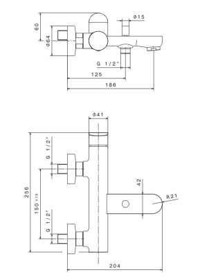 Комплект для ванны ОЛЕ с настенным смесителем с дивертором и душевой стойкой, черный матовый