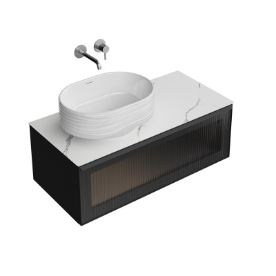 Тумба Iconico/Иконико подвесная 100 с рифленым стеклом, 1 ящик, черная