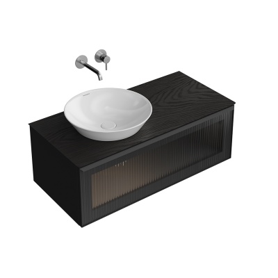 Тумба Iconico/Иконико подвесная 100 с рифленым стеклом, 1 ящик, черная