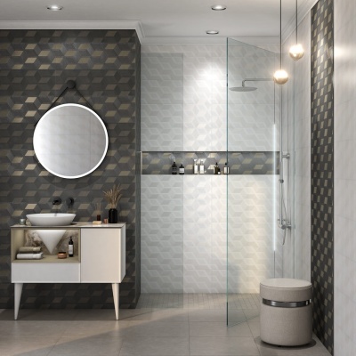 Тумба Cono/Коно подвесная с открытой полкой и ящиками 97, белая матовая-лимо