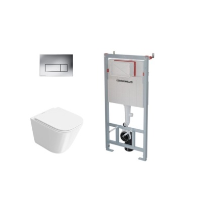 Комплект с подвесным унитазом Кубо Торнадо, инсталляцией и кнопкой управления хром-глянец Комплект с подвесным унитазом Кубо Торнадо, инсталляцией и кнопкой управления хром-глянец