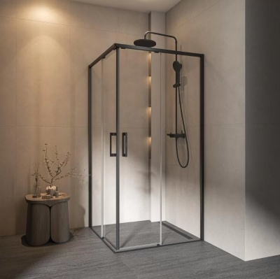 Душевой уголок Lindo/Линдо, раздвижной с функцией плавного открывания и закрывания, квадратный, 100х100х195, матовый черный