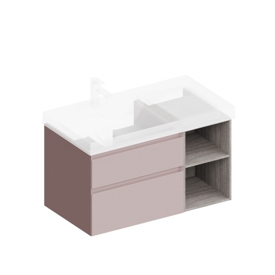 Тумба Cubo/Кубо левая подвесная с ящиками 90, мальва матовая-древесная