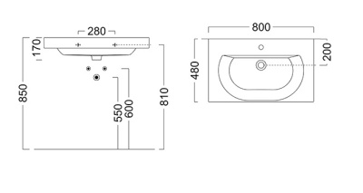Раковина BUONGIORNO подвесная/мебельная 80, белая глянцевая