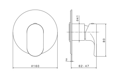 Встроенный однорычажный смеситель OLE для душа на один поток, матовый черный