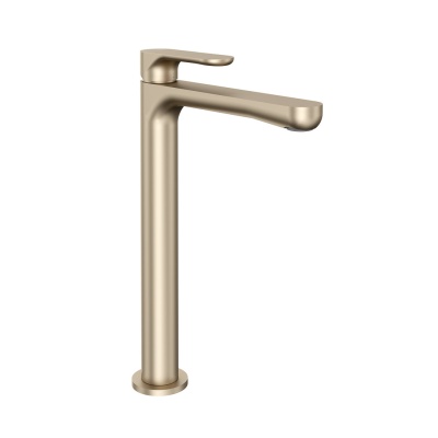 Смеситель для раковины OLE однорычажный высокий без донного клапана, золотой атласный