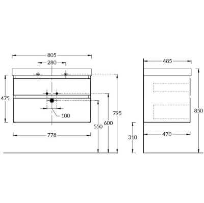 Тумба CUBO подвесная с ящиками 80, мальва матовая Тумба CUBO подвесная с ящиками 80, мальва матовая