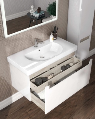 Тумба BUONGIORNO PLUS подвесная с ящиками 100, белая глянцевая-дуб Кантри