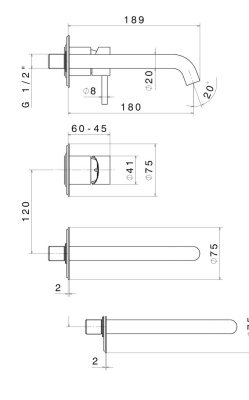 Смеситель для раковины ETERNA настенный, без донного клапана, брашированная медь Смеситель для раковины ETERNA настенный, без донного клапана, брашированная медь