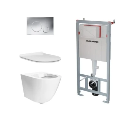 Комплект с подвесным унитазом Sfera и кнопкой управления хром-глянец (круглая)