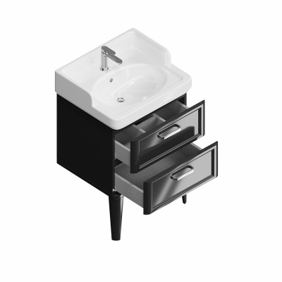 Тумба POMPEI напольная с 2 ящиками 60, черная глянцевая Тумба POMPEI напольная с 2 ящиками 60, черная глянцевая