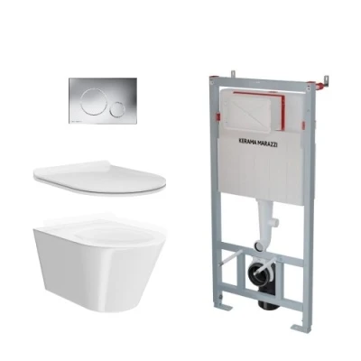 Комплект с подвесным унитазом Plaza Modern и кнопкой управления хром-глянец (круглая)