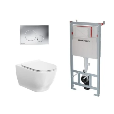 Комплект с подвесным унитазом Modula и кнопкой управления хром-глянец (круглая)