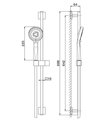 Душевая стойка FUTURA c ручной круглой лейкой и шлангом, без выхода для подачи воды, хром Душевая стойка FUTURA c ручной круглой лейкой и шлангом, без выхода для подачи воды, хром