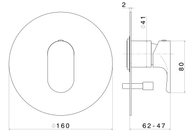 Встроенный однорычажный смеситель OLE для душа с переключателем на два потока, хром глянец