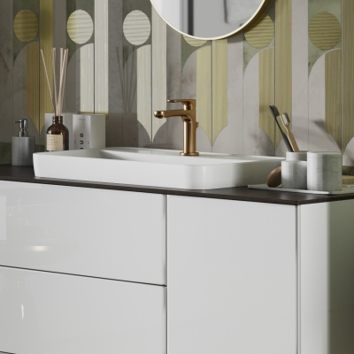 Смеситель для раковины OLE однорычажный без донного клапана 3/8, золотой атласный