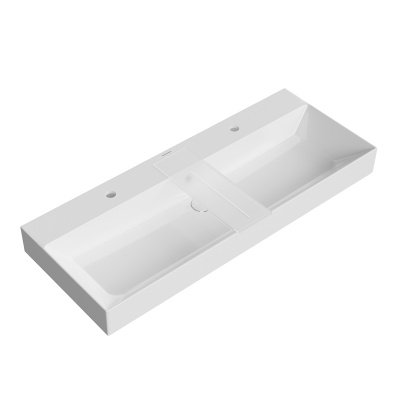 Раковина GRANDE мебельная\подвесная 120 c двумя отверстиями под смесители, белая глянцевая