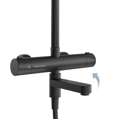 Душевая колонна FONTE на 3 потока с поворотным изливом с термостатическим смесителем, черный матовый Душевая колонна FONTE на 3 потока с поворотным изливом с термостатическим смесителем, черный матовый