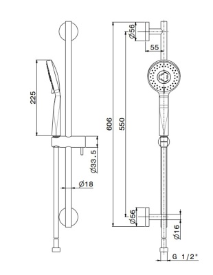 Душевая стойка OLE c ручной круглой лейкой и шлангом, без выхода для подачи воды, матовый черный